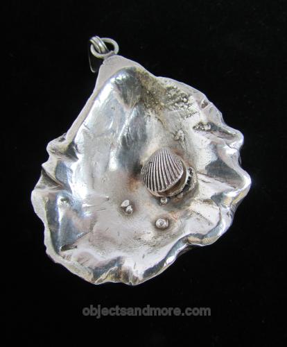 Pure Silver Large Wild Oyster with Baby Clam with gold Pearl by FINLAY SMITH